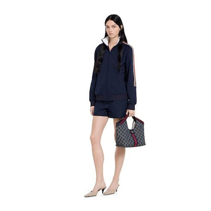 Small Tote Bag With Web GG Denim Detachable Pouch
