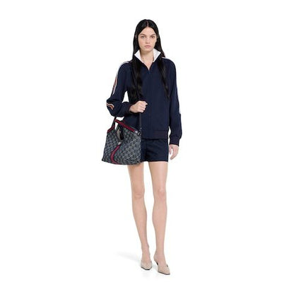 Small Tote Bag With Web GG Denim Detachable Pouch