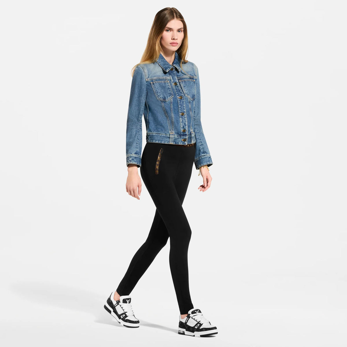 Women's LV Trainer Sneaker Black Calf Leather Monogram Denim 1AC2A7