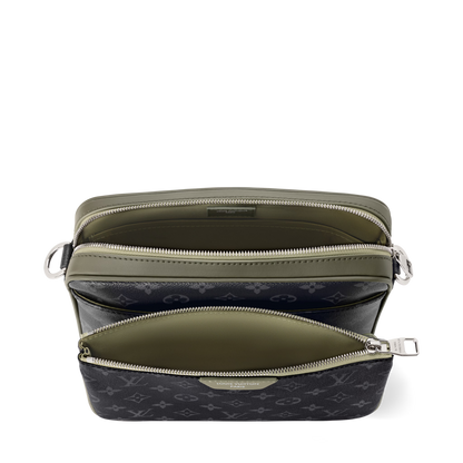 Trio Messenger Monogram Eclipse Canvas Khaki Green Ruthenium-Tone Brass Hardware