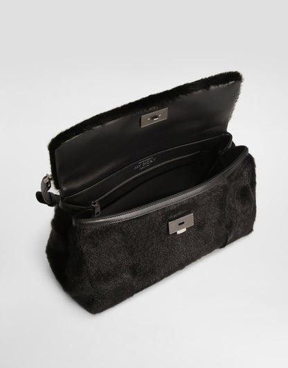 My Sicily Handbag Kid Goat and Plongé Calfskin Black Miami Palladium Plating