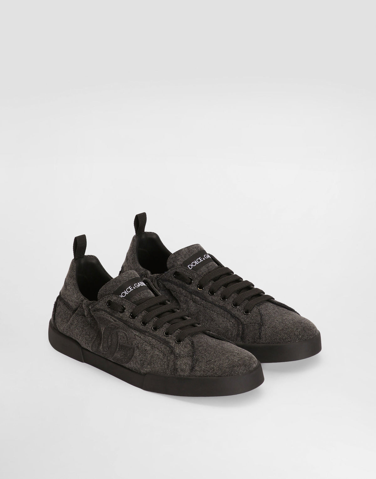 Portofino Denim Sneakers Men's Embroidered Low-Top Black